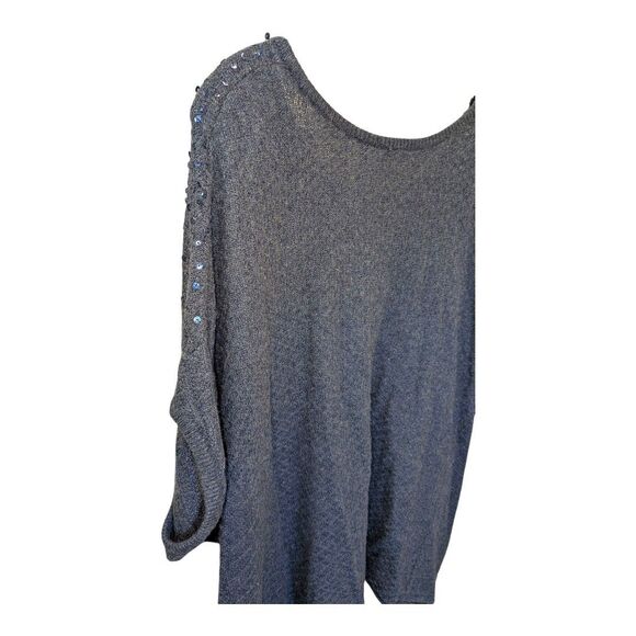 Free People Navy Sequins Boxy Batwing Sweater Poncho S Shimmer Boho Fall Winter - Picture 4 of 8